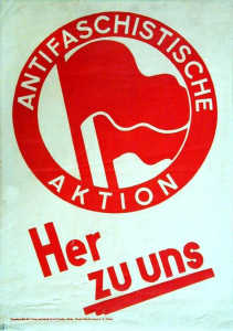 Historisches Antifa-Plakat: "Her zu uns" mit Antifa-Logo